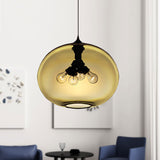 Modern Brown/Clear/Amber 4-Light Ceiling Pendant With Oval Glass Shade Amber