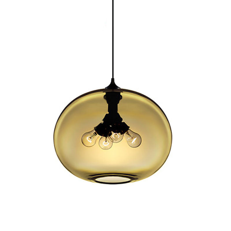 Modern Brown/Clear/Amber 4-Light Ceiling Pendant With Oval Glass Shade