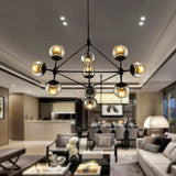 10-Light Sphere Chandelier In Vintage Amber Glass - Stylish Ceiling Lamp For Living Room