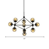 10-Light Sphere Chandelier In Vintage Amber Glass - Stylish Ceiling Lamp For Living Room