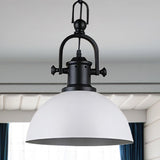 Vintage Dome Pendant Light - Metal Hanging Lamp With 1 Bulb In Black/White For Dining Room White