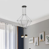 Nordic Style Black 3D Square Pendant Light With Glass Shade And Metal Frame - 4/6 Lights
