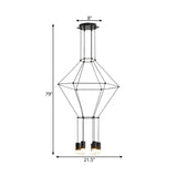 Nordic Style Black 3D Square Pendant Light With Glass Shade And Metal Frame - 4/6 Lights