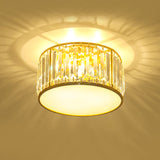 Crystal Flush Mount Lighting With Drum Shade - Gold 3/4/5 Lights 12.5/16.5/20.5 Wide