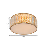 Crystal Flush Mount Lighting With Drum Shade - Gold 3/4/5 Lights 12.5/16.5/20.5 Wide