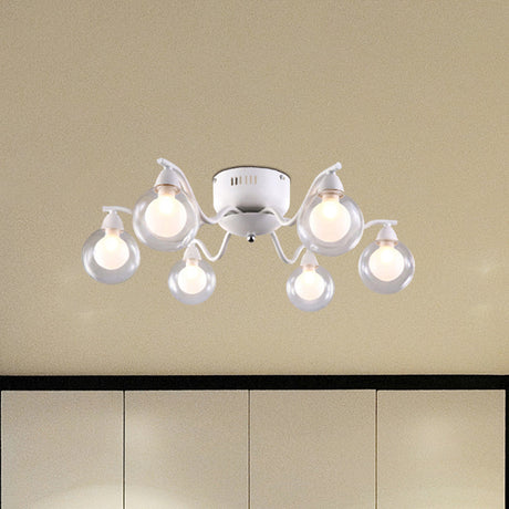 Sleek 6-Light Starburst Ceiling Fixture With Metal Ball Glass Shade - Ideal For Bedroom. Mounts