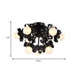 Black Sputnik Semi Flush Mount Ceiling Light With Ball Glass Shade For Modern Living Rooms