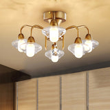 Contemporary Double Glass Shade Semi Flush Mount Light - Metal | 6 Lights Living Room Ceiling