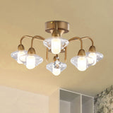 Contemporary Double Glass Shade Semi Flush Mount Light - Metal | 6 Lights Living Room Ceiling