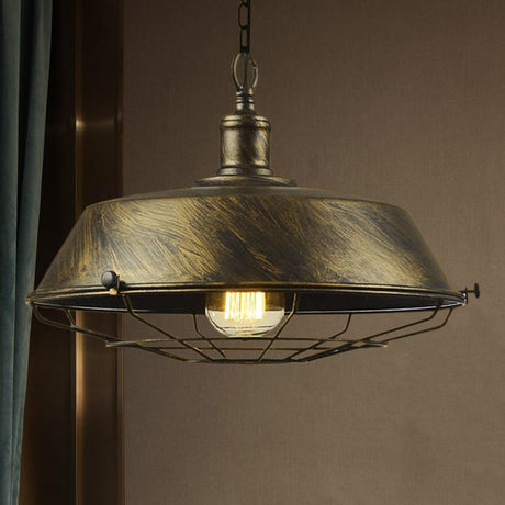 Antique Style Iron Barn Hanging Light With Wire Guard - Choice Of 10/14/18 Dia 1 Head Pendant