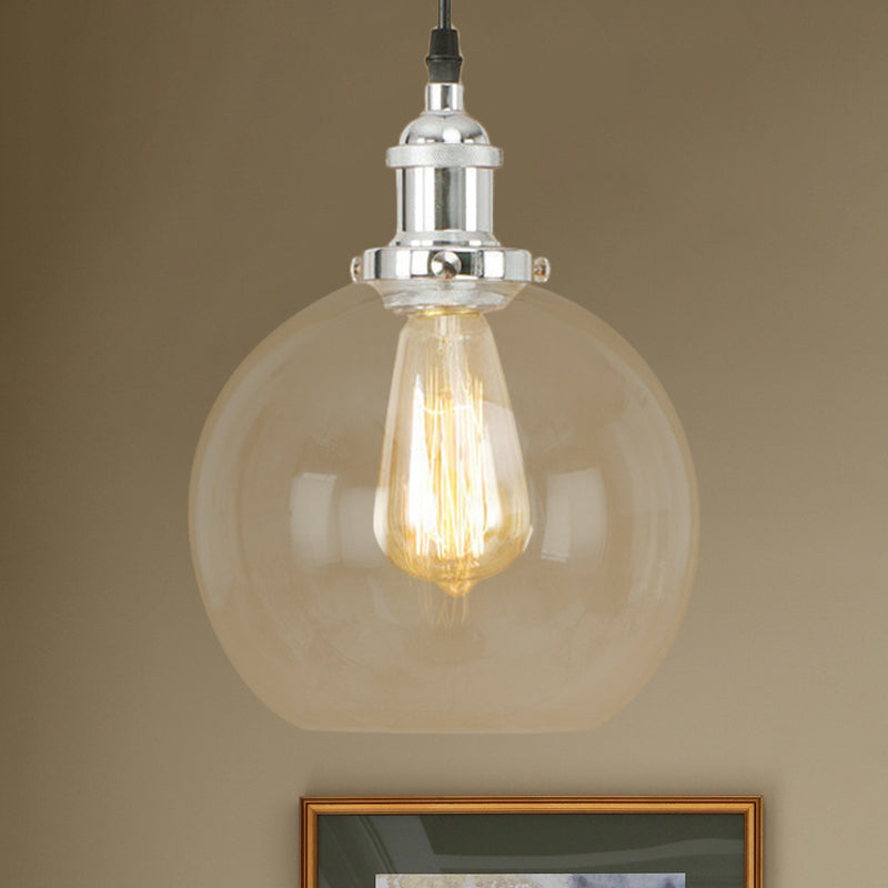 Vintage Clear Glass Globe Pendant Light For Dining Room - 1 Hanging Ceiling In Brass/Copper/Rust