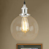 Vintage Clear Glass Globe Pendant Light For Dining Room - 1 Hanging Ceiling In Brass/Copper/Rust