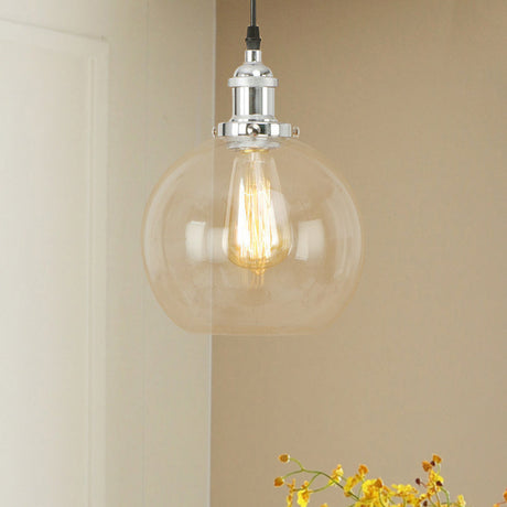 Vintage Clear Glass Globe Pendant Light For Dining Room - 1 Hanging Ceiling In Brass/Copper/Rust