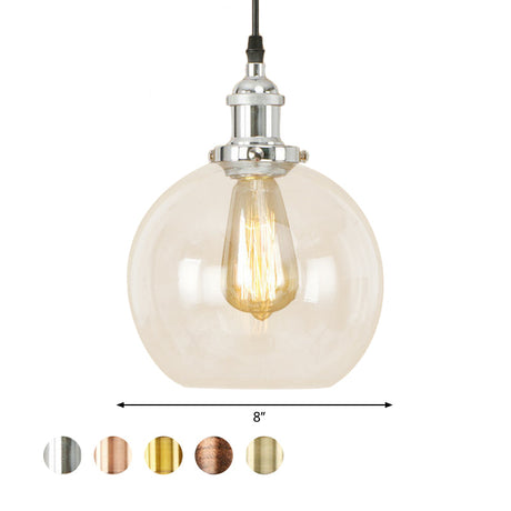 Vintage Clear Glass Globe Pendant Light For Dining Room - 1 Hanging Ceiling In Brass/Copper/Rust