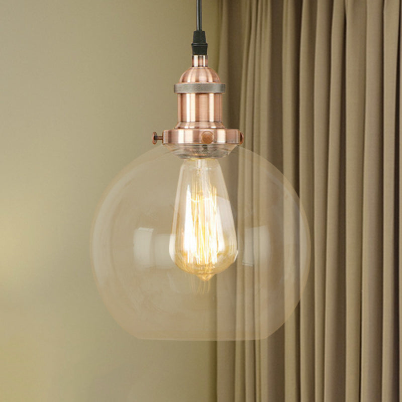 Vintage Clear Glass Globe Pendant Light For Dining Room - 1 Hanging Ceiling In Brass/Copper/Rust