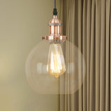 Vintage Clear Glass Globe Pendant Light For Dining Room - 1 Hanging Ceiling In Brass/Copper/Rust