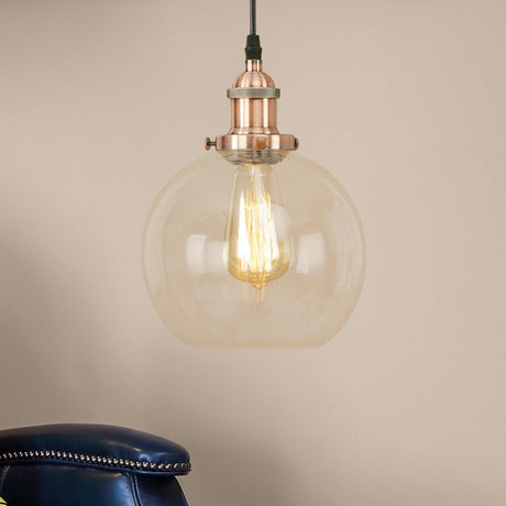 Vintage Clear Glass Globe Pendant Light For Dining Room - 1 Hanging Ceiling In Brass/Copper/Rust
