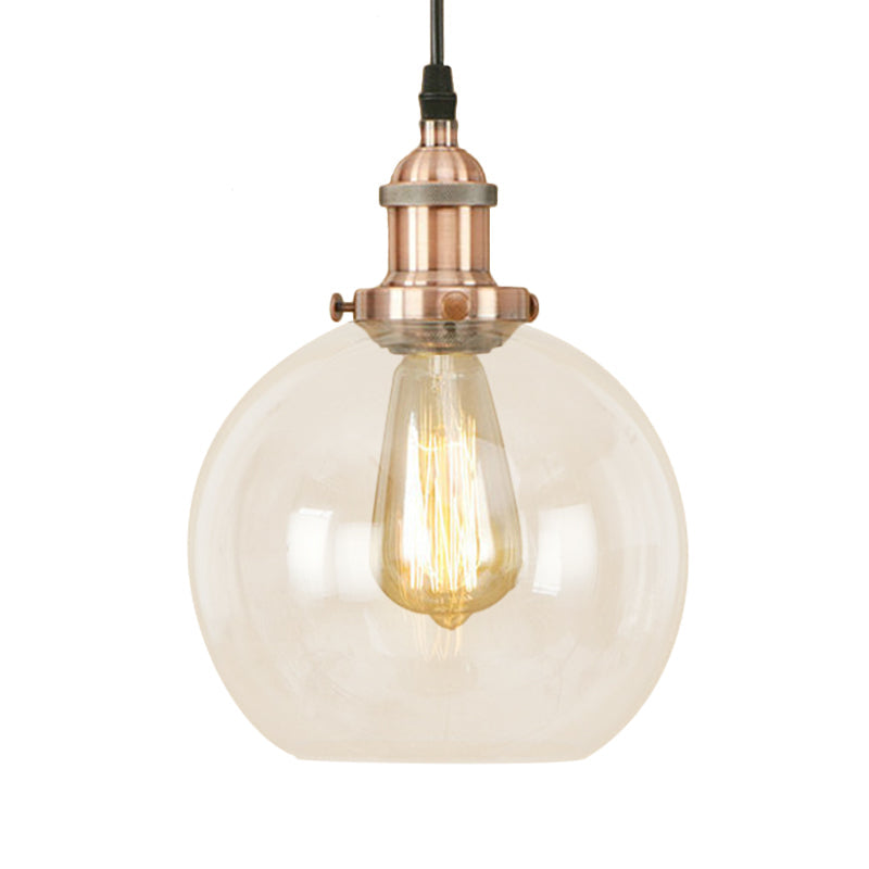 Vintage Clear Glass Globe Pendant Light For Dining Room - 1 Hanging Ceiling In Brass/Copper/Rust