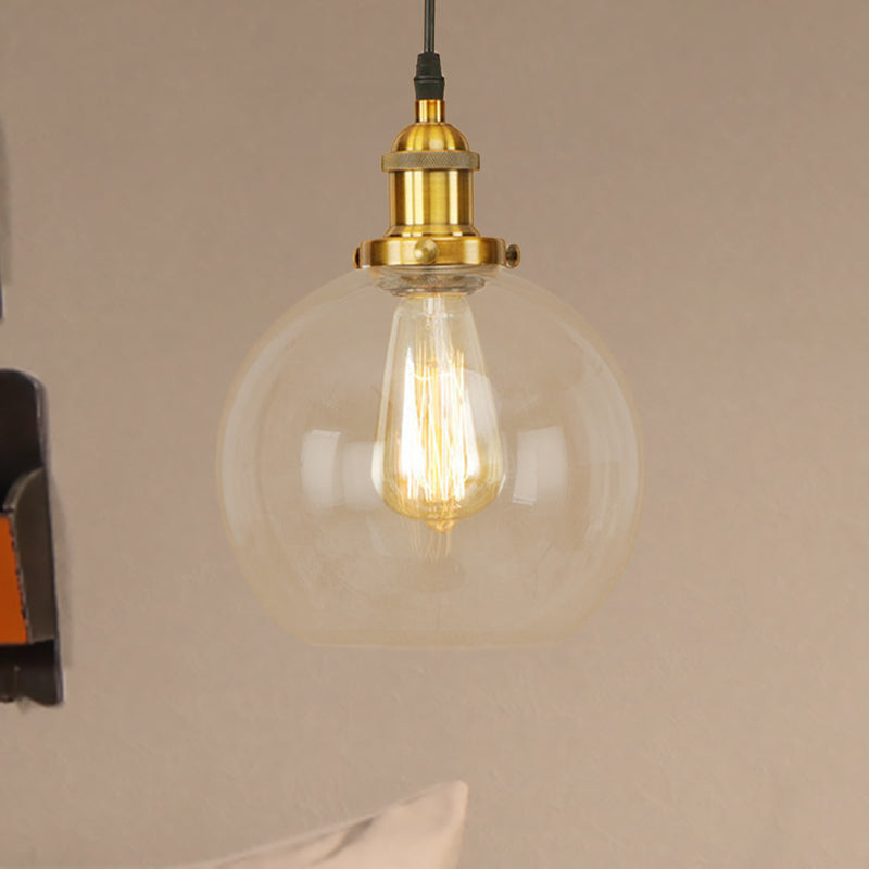 Vintage Clear Glass Globe Pendant Light For Dining Room - 1 Hanging Ceiling In Brass/Copper/Rust