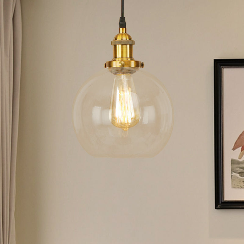 Vintage Clear Glass Globe Pendant Light For Dining Room - 1 Hanging Ceiling In Brass/Copper/Rust