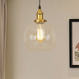 Vintage Clear Glass Globe Pendant Light For Dining Room - 1 Hanging Ceiling In Brass/Copper/Rust