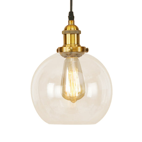 Vintage Clear Glass Globe Pendant Light For Dining Room - 1 Hanging Ceiling In Brass/Copper/Rust