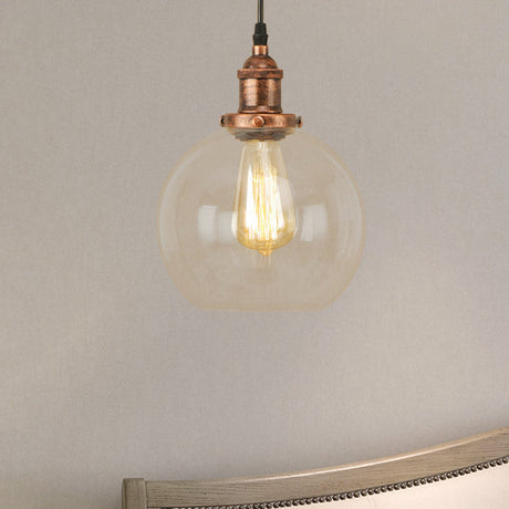 Vintage Clear Glass Globe Pendant Light For Dining Room - 1 Hanging Ceiling In Brass/Copper/Rust
