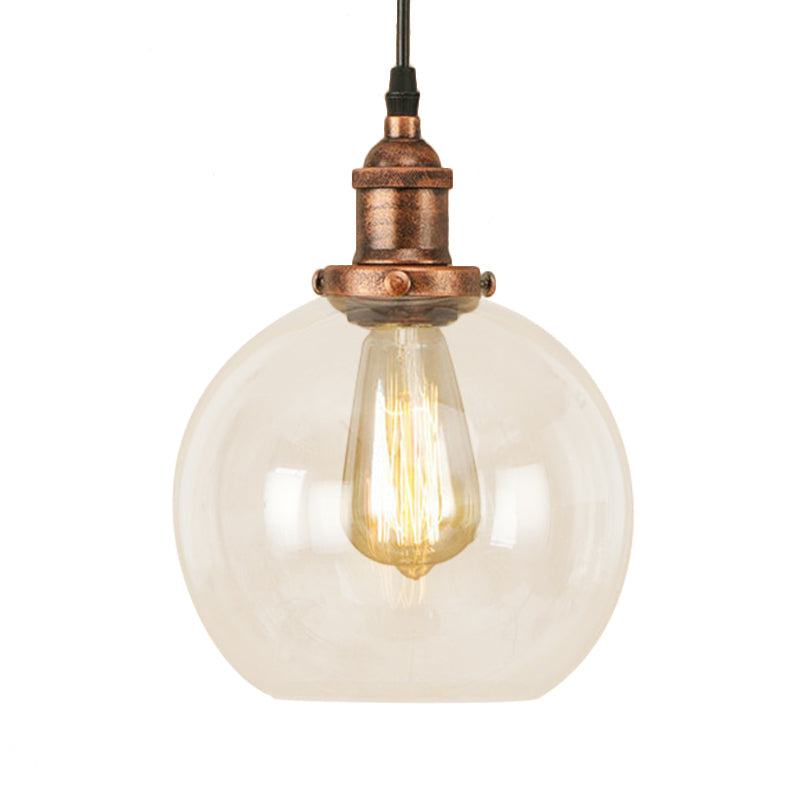 Vintage Clear Glass Globe Pendant Light For Dining Room - 1 Hanging Ceiling In Brass/Copper/Rust
