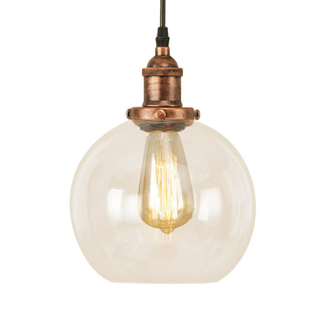 Vintage Clear Glass Globe Pendant Light For Dining Room - 1 Hanging Ceiling In Brass/Copper/Rust