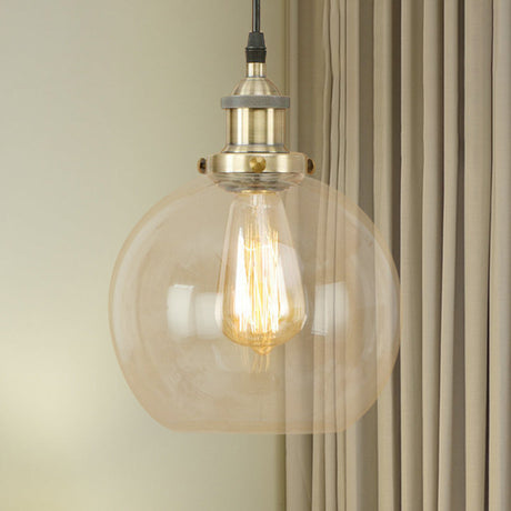 Vintage Clear Glass Globe Pendant Light For Dining Room - 1 Hanging Ceiling In Brass/Copper/Rust