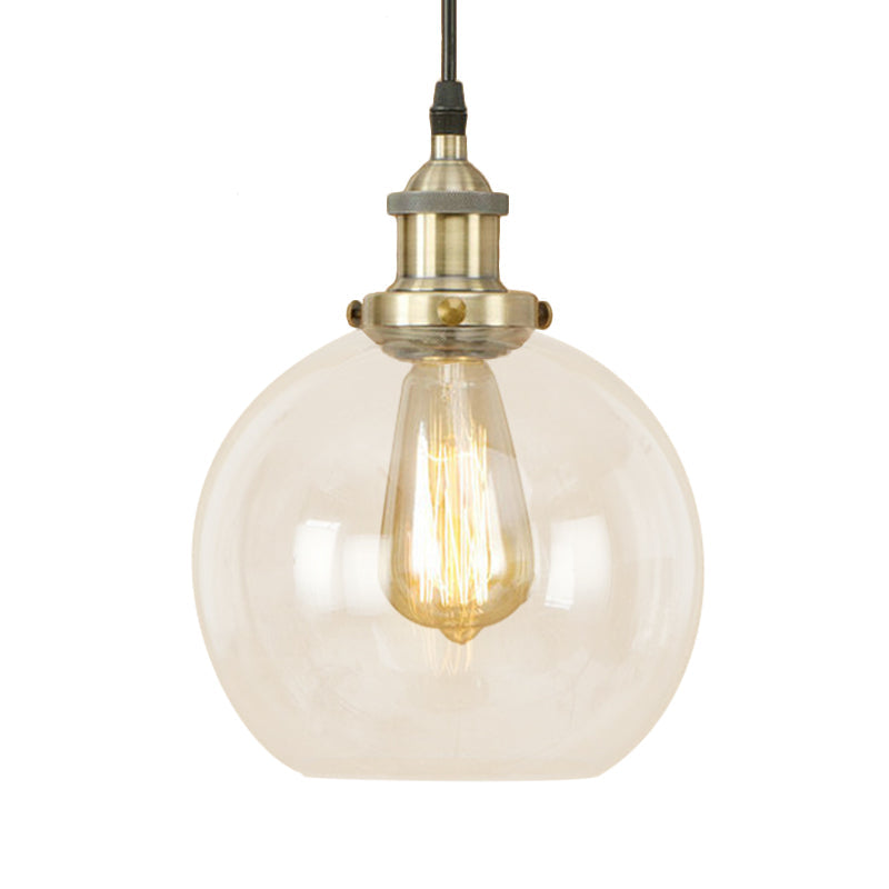 Vintage Clear Glass Globe Pendant Light For Dining Room - 1 Hanging Ceiling In Brass/Copper/Rust