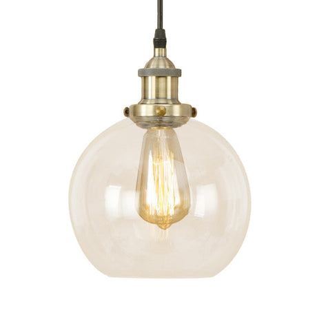 Vintage Clear Glass Globe Pendant Light For Dining Room - 1 Hanging Ceiling In Brass/Copper/Rust