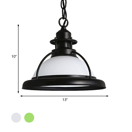 Vintage Glass Dome Pendant Light With Black Hanging Chain For Dining Room