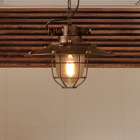 Industrial Cone Clear Glass Pendant Ceiling Light Fixture With Rustic Cage - 1