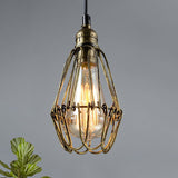 Rustic Diamond Cage Pendant Light For Restaurants - 1 Head Wrought Iron In Black/Brass