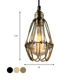 Rustic Diamond Cage Pendant Light For Restaurants - 1 Head Wrought Iron In Black/Brass