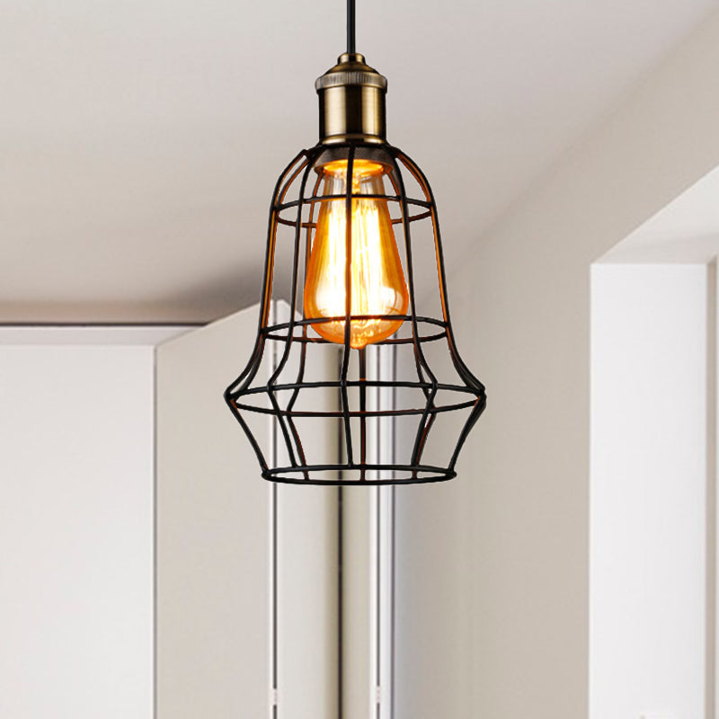 Antique Black Vase Cage Pendant Lamp For Bar - Metallic Finish 6/7.5 Width / 6
