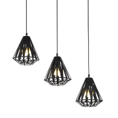 Modern Metal Pendant Light With Wire Frame Stylish Loft Dining Room Hanging Lamp Black/White