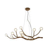Rustic Wood Branch Chandelier - Lodge Style Ceiling Lamp With Glass Ball Shades Brown Finish 8/12/16