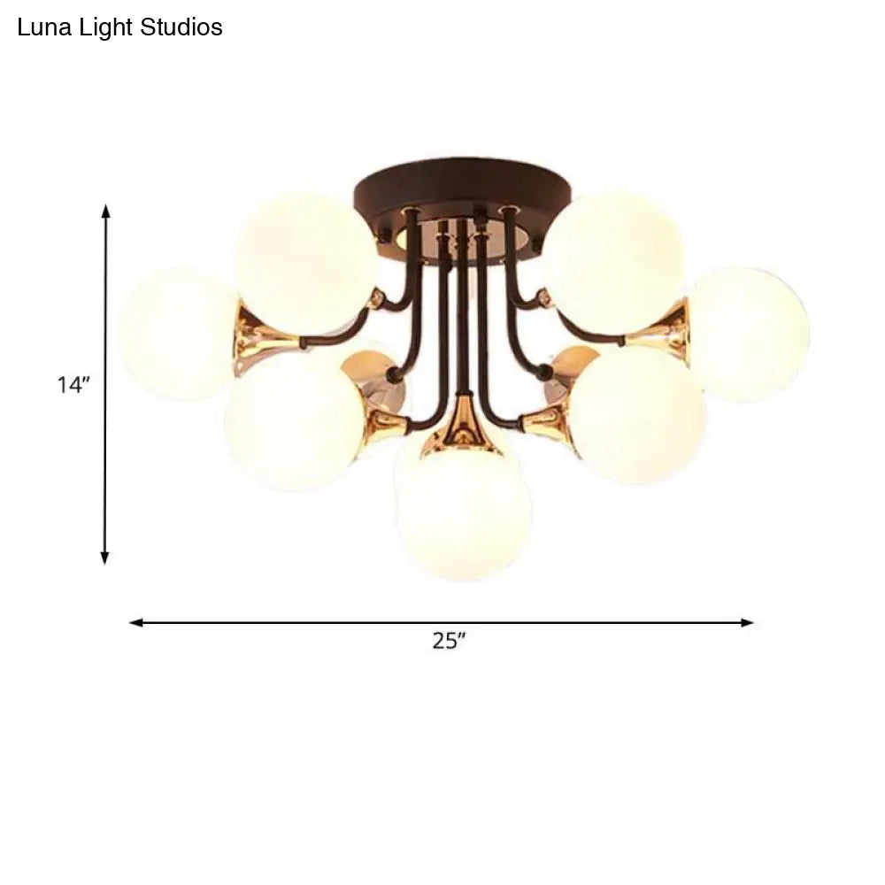 6/10/13 Semi Flush Chandelier With Milk White Glass Shades - Black Ceiling Mounted Sphere Light