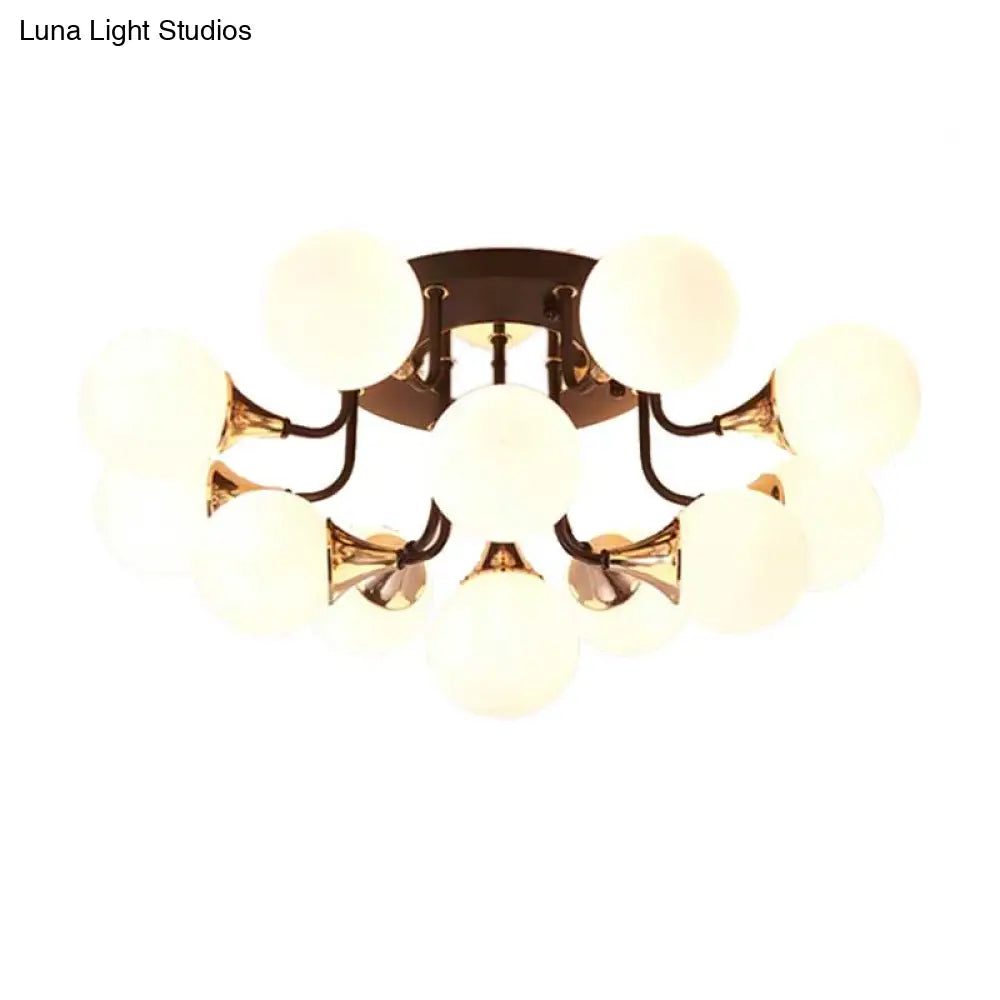 6/10/13 Semi Flush Chandelier With Milk White Glass Shades - Black Ceiling Mounted Sphere Light
