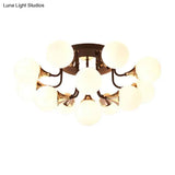 6/10/13 Semi Flush Chandelier With Milk White Glass Shades - Black Ceiling Mounted Sphere Light