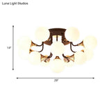 6/10/13 Semi Flush Chandelier With Milk White Glass Shades - Black Ceiling Mounted Sphere Light
