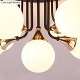 6/10/13 Semi Flush Chandelier With Milk White Glass Shades - Black Ceiling Mounted Sphere Light