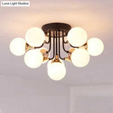 6/10/13 Semi Flush Chandelier With Milk White Glass Shades - Black Ceiling Mounted Sphere Light