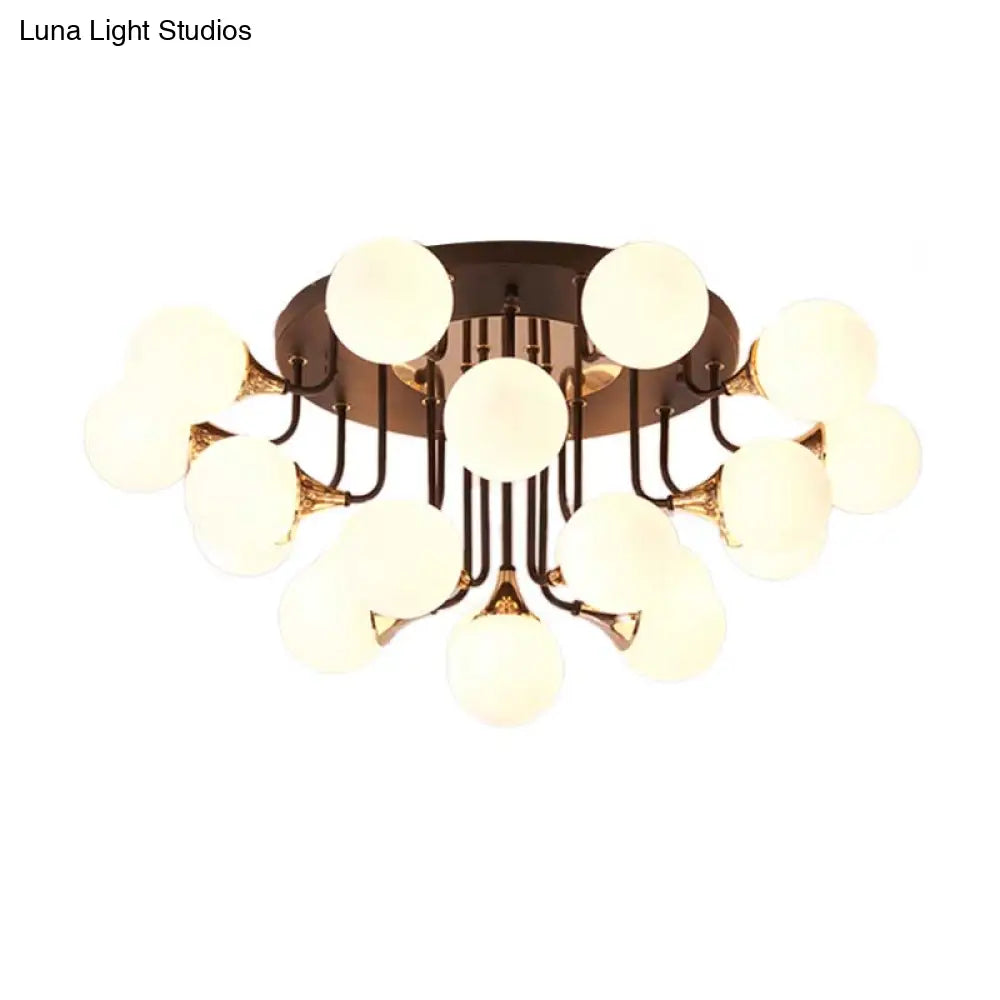 6/10/13 Semi Flush Chandelier With Milk White Glass Shades - Black Ceiling Mounted Sphere Light