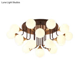 6/10/13 Semi Flush Chandelier With Milk White Glass Shades - Black Ceiling Mounted Sphere Light