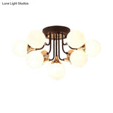 6/10/13 Semi Flush Chandelier With Milk White Glass Shades - Black Ceiling Mounted Sphere Light