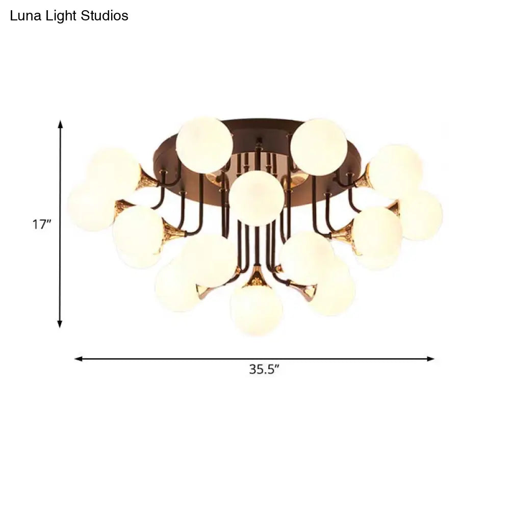 6/10/13 Semi Flush Chandelier With Milk White Glass Shades - Black Ceiling Mounted Sphere Light