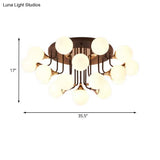 6/10/13 Semi Flush Chandelier With Milk White Glass Shades - Black Ceiling Mounted Sphere Light
